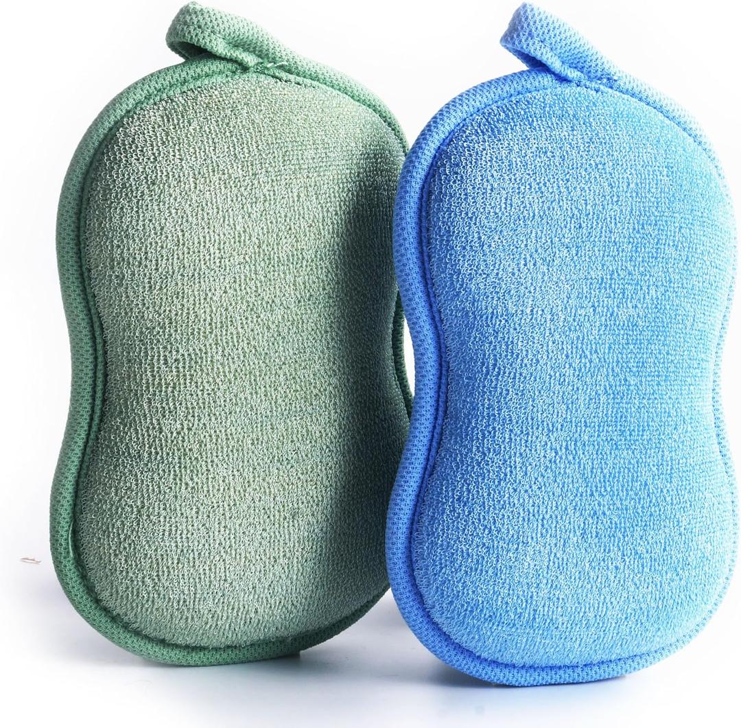 Baby Bath Sponge - Ultra Soft Baby Sponge for Bathing - Kids Bath Sponges for Infants, Toddler Bath Time, 2 Count (1 Pack) - Green Blue