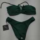 ZAFUL Women's Strapless Ribbed V Wired Lace Up Ruffle Tie High Cut Bandeau Swimsuits Bikini Set S