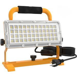 LED Work Light 6500LM 85-277v, 500W Equivalent Flood Light with 10FT Cord Switch, 5000K Work Lights with Stand, Portable LED Lights IP67 Waterproof for Job, Workshop, Construction