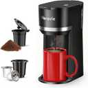 Mini Single Serve Coffee Maker for K Cup and Ground Coffee, Fast Brew One Cup Coffee Machine with Descaling Reminder and Water Window, 6 to 12 oz. Brew Sizes, Black (9.45 Inches)