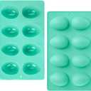 2Pcs 8-Cavity Silicone Easter Egg Molds, Egg Shaped Cake Pop Mold, Baking Supplies for Making Chocolate Jello Candy (Green)