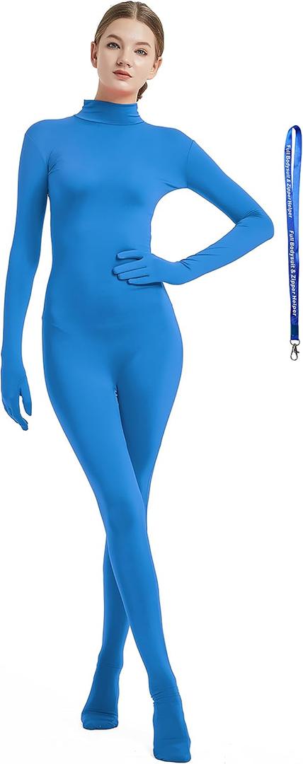 Full Bodysuit Womens Costume Without Hood Spandex Stretch Zentai Unitard Body Suit (Large, Light Blue)