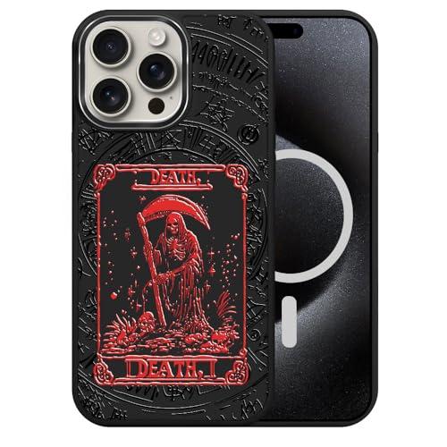 DAIZAG Case for iPhone 14 Pro Max, [Durable Shockproof Protective Magnetic Cover] [Compatible with MagSafe],Death Moon Sun Tarot Card Red