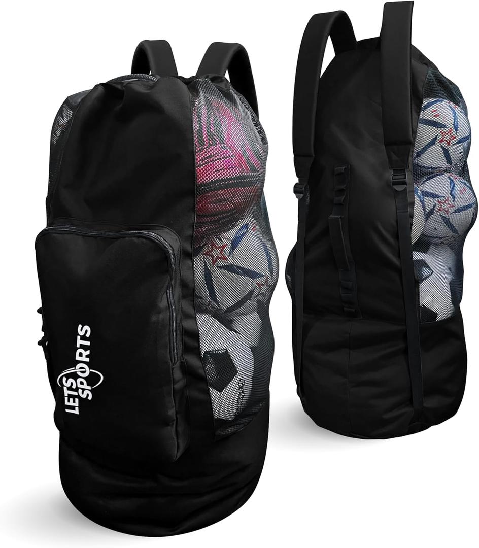 Soccer Ball Bag for Basketball, Volleyball & Football | Large Drawstring Ball Bags Mesh | Heavy-Duty Soccer Ball Bags for Coaches | Equipment Bag w/Shoulder Strap | 37" x 17" (Black)