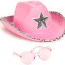 Funcredible Blue Cowgirl Hat  Blue Cowboy Hat with Silver Star - Rodeo Outfit for Women Cowgirl Costume Accessory (Pink)