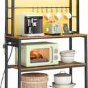 VASAGLE Coffee Bar with LED Lights, Kitchen Bakers Rack with Power Outlet, Microwave Stand with Adjustable Shelves, 8 Hooks, 15.7 x 31.5 x 65.7 Inches, Rustic Brown and Matte Black UKKS050K01