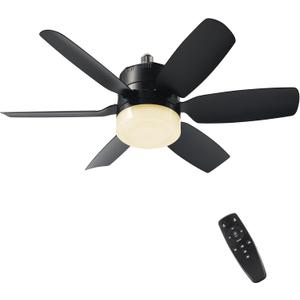 Fanspex 20.5'' Socket Ceiling Fan Light, 5 Fan Speeds with 3 Colors Adjustable Light, 8 Hours Timer (Black)