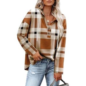 RUMIA Womens Tops V Neck Button Sweatshirt for Women Pullover Long SLeeve Shirts Fall Outfits 2025 Loose Fit, L