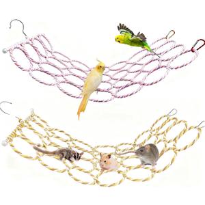 Bird Swing Climbing Rope Net Toys 14" x 24" Parakeet Hemp Rope Perch Swing Ladder Bridge Hanging Hammock Small Animal Activity Toy for Parrot Lovebirds Hamster Mice Rat Ferret (Random Color)(2 Pcs)