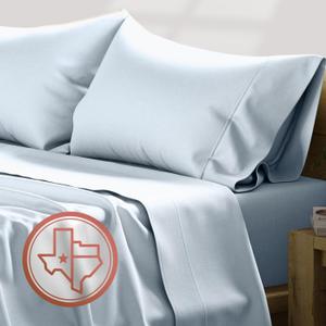 TEXAS LINEN CO. Luxury Egyptian Cotton Full Size Sheet Set - 600 Thread Count 4 PC Deep Pocket Fitted and Flat Sheets, Soft, Cooling Extra Long Staple Hotel-Quality Bedding, Sateen Weave - Light Blue