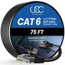 Cat 6 Ethernet Cable 75 ft, 10Gbps High Speed Ethernet Cable, Internet Cable Outdoor&Indoor, Rj45 Cat6 Cable Long Ethernet Cable for Computer, Router, Modem, PS4/5, Xbox, Gaming- Black
