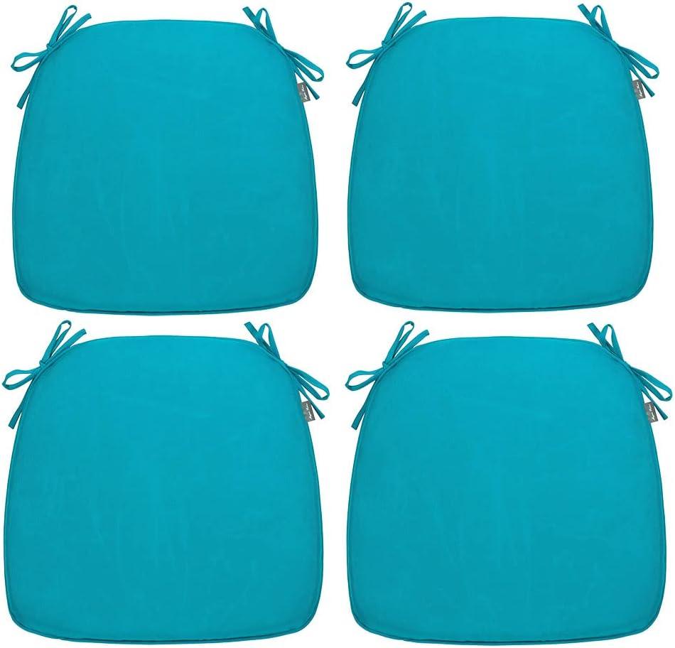 Magpie Fabrics Outdoor/Indoor 17"x16"x2" Chair Cushions with Ties Set of 4, Waterproof All Weather U-Shape Seat Pads Decoration for Patio Garden Furniture Home Office (Teal)