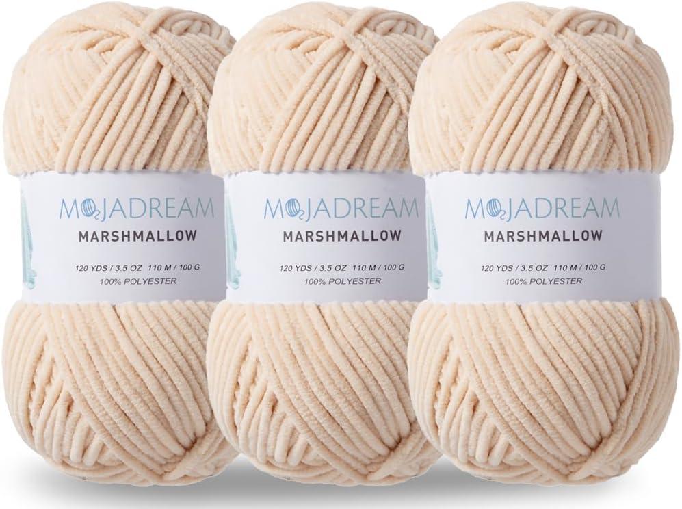 3PCS 3.5oz Chenille Yarn for Blankets Amigurumi: Soft Velvet Baby Yarn Blanket Knitting and Crocheting Bulky 5# Yarn 3 Skeins of 100g (Sand)