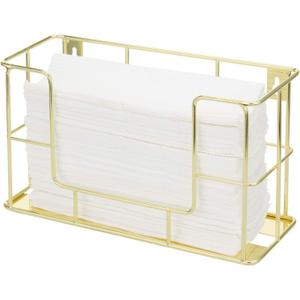 MyGift Paper Towel Holder Modern Brass Tone Metal Wire Wall Mounted or Tabletop Paper Folded Towel Holder Dispenser Rack Home and Commercial Bathroom Use