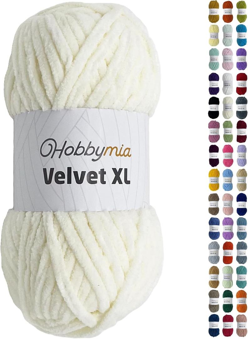 Velvet XL Chenille Yarn - Thick Super Bulky Yarn for Crocheting - Soft Fluffy Plush Yarn for Crochet - 100g / 74yds - Ideal for Baby Blankets & Amigurumi (Eggshell, 1 Skein)