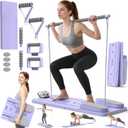 Multifunctional Pilates Board, Pilates Reformer Sets 7-in-1 Foldable Pilates Reformer Machine for Home Workout with Timer, Phone Holder, Push-up Bar, Ab Board, 330LBS Capacity Portable Set (Purple)