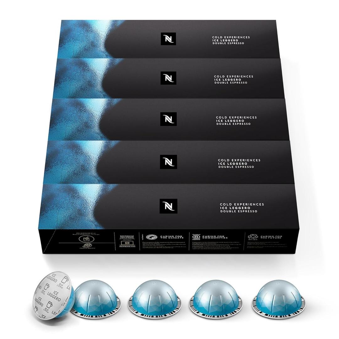 Nespresso Capsules Vertuo, Ice Leggero, 50-Count Double Espresso Coffee Pods, Brews 2.7 oz. (EXP 03/31/27)