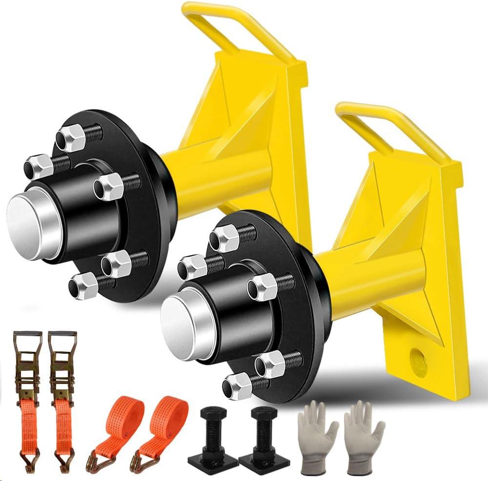 AvmrLc 3rd Generation 2Pack Shipping Container Wheel 6-Lug Kit, Heavy Duty Shipping Containers Axle, Shipping Container Accessory with Ratchet Strap for Moving 20' to 40' Containers