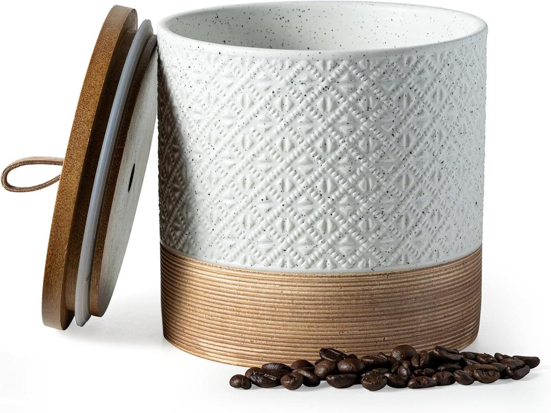 Miamolo Ceramic Coffee Container Kitchen Food Storage Jars for Spice Sugar Tea Bag, Stackable Farmhouse Jars for Kitchen Pantry - Coffee Bar Accessories Housewarming Weeding Gift - White & 42 fl. oz