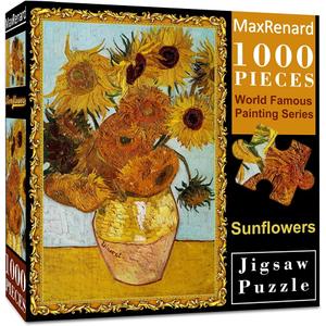MaxRenard Game Jigsaw Puzzle 1000 Pieces and Up for Adult Toy Fine Art Collection Sunflowers by Vincent Willem Van Gogh (A008)
