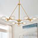 9-Light Sputnik Chandelier, Modern Mid Century Gold Ceiling Lighting Fixtures Clear Glass Globes Chandelier for Dining Room Living Room
