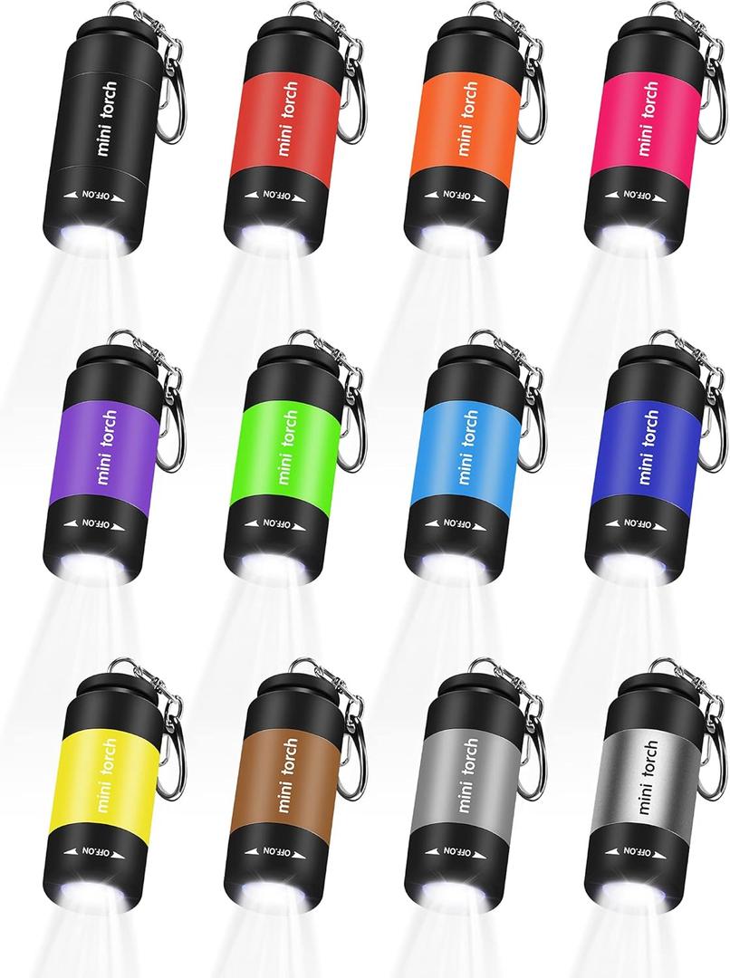Mudder 12 Pieces Mini Keychain Flashlight Bulk Plastic Small Handheld LED USB Rechargeable Waterproof Flashlight Pocket Tiny Torch for Emergency Camping Hiking Favor(White Light)