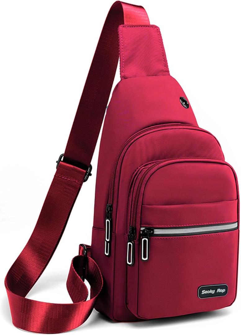 Seoky Rop Sling Bag Crossbody Backpack for Men Women Multipurpose Chest Shoulder Bag for Travel Hiking Daypack Red (Medium)