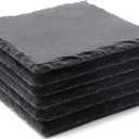 6 Pack Square Slate Drink Coasters, VIBRATITE 4 Inch Black Slate Stone Coasters Bulk Cup Coaster Laser Engraving Blanks with Anti-Scratch Bottom for Drink Coffee Bar Kitchen Home Decor