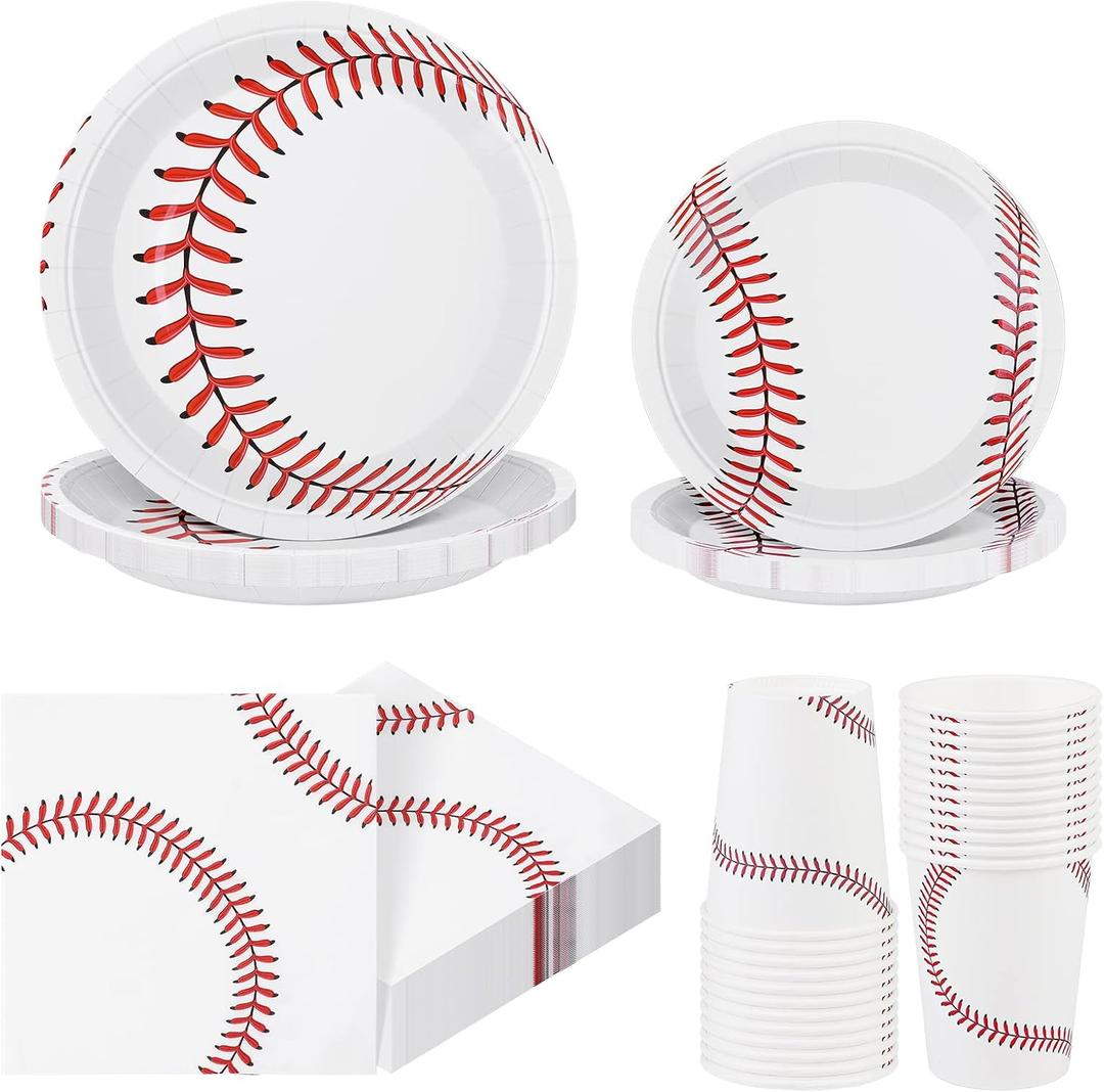 ADXCO 120 Pieces Baseball Party Supplies Tableware Set Disposable Paper Plates Napkins Cups 7 Inch 9 Inch Birthday Favors Decorations for Sport Themed Party Serves 24