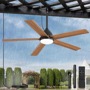 52'' Outdoor Ceiling Fan with Light, Brown Gazebo Hanging Fans, Plug-in Ceiling Fans, IP65 Waterproof, 6-Speed DC Motor, Remote/APP Control, Dimmable 3CCT, Smart Ceiling Fans for Patio Porch Pavilion