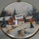 FUGWN Christmas Village Round Wall Art Decor Framed, Rustic Winter Landscape Canvas Artwork Prints, Cozy Winter Christmas Country Wall Hanging Decorations for Home Living Room Bedroom, 10x10 Inch (color-6)