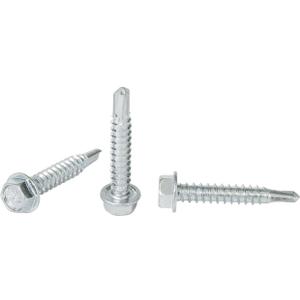 #12 x 1-1/4'' Hex Washer Head Self-Drilling Tek Screw Zinc Plated Steel for Attaches Sheet Metal Steel or Steel to Metal - Box of 100