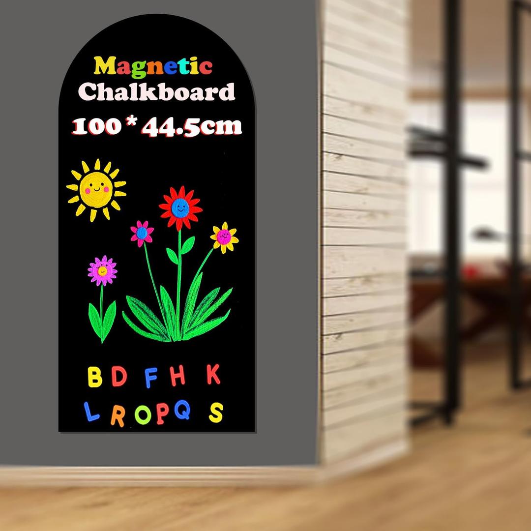 Magnetic Chalkboard Wall Arch Decal 39.3"x17.5" Contact Paper Peel and Stick for Walls Self Adhesive Magnetic Wall Board Sticker with 36 Magnet Letters Black Chalk Board Wallpaper Roll