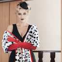 Apragaz 2 pcs Halloween Costume for Women, Dalmatian Shawl with 1920s Red Gloves for Halloween Cosplay Party (One Size)