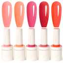 VENALISA 10 ML Pink Gel Nail Polish Set with DIY Nail tips Kit, 5 Pcs Pink Red Orange Gel Polish Color High Gloss Soak Off U V Nail Manicure Salon DIY