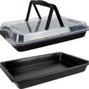 Black Sheet Cake Pan with Lid, 2-Pack 15"10"2" Deep Jelly Roll Pan, Nonstick Ceramic Coating, PFOA & PTFE Free, Oven Safe 450F, for Texas Sheet Cake, Brownies, Potluck