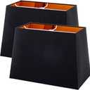 Wellmet Set of 2 Square Lampshade, 12" X14" X10" Replacement Lampshade, No Assembly Required, Classic Modern Lamp Shade for Table Lamp, Bedside Lamp, Floor Lamp, Fabric Lamp Shade, Spider Fitter (Black/Gold)