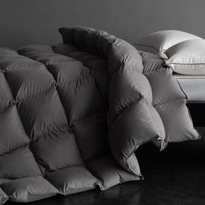 HYVIF Luxury Heavyweight Feathers Down Fiber Comforter King Size - High Fill Power Hotel-Style Thicker Winter Duvet Insert for Cold Weather/Sleepers, Fluffy and Warmth - Grey, King 90 X 106”