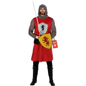 fun shack Knight Costume Men, Medieval Knight Costume Men, Mens Knights Costumes, Crusader Outfit, Halloween Costumes Adult (Medium, Red)