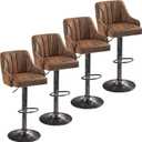 VECELO Bar Stools Set of 4, Adjustable Barstools, Counter Height Stools with Back and Arm, Kitchen Island Stools, Swivel PU Chairs for Pub, Dining Room, Industrial Style, Dark Brown