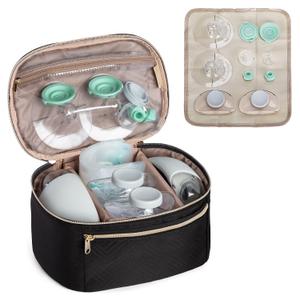 Fasrom Wearable Breast Pump Bag Compatible with Momcozy, Medela and Elvie Hands Free Pumps, Portable Carrying Case with Waterproof Mat for Working Moms Travel, Black (Bag Only, Patent Design)