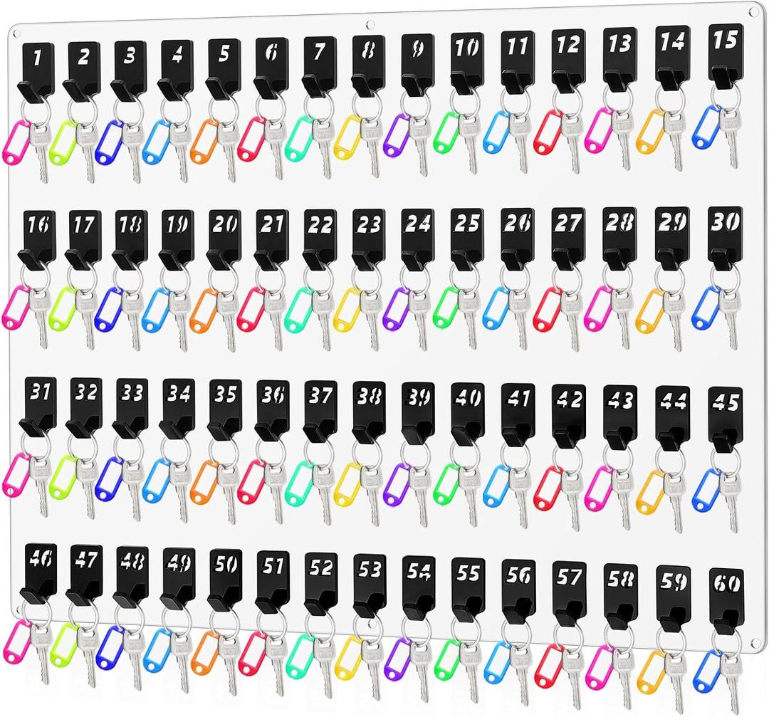 Beeveer Acrylic Key Board with 60 No. Hooks Wall Mount Key Rack Holder Hanger Storage Collection for School, Garage, Car Dealer, Office, Hotel, Real Estate(Transparent)