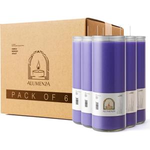 Bulk 6 Pack Purple 7 Day Candles in Glass Jar  Paraffin Wax, Clean Burning Unscented | Large & Tall Devotional Prayer Pillar Candles for Home, Memoria, Spells, Long Lasting