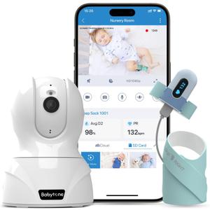 Babytone Baby Monitor - Smart Sleep Sock & 2.5K HD Camera, Track Heart Rate and Movement, Cry/Motion Detect, Two-Way Audio and Night Vision Baby Monitor with APP