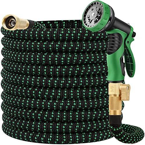 50 ft Expandable Garden Hose w/10 Functions Spray Nozzle, Water Hoses with 3/4" Solid Brass Connector, Flexible Lightweight Hose Expanding Water Pipe for Car Washing, Gardening