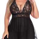 Avidlove Women Plus Size Babydoll Lingerie Lace Chemise Mesh Sleepwear (X-Large, Black)