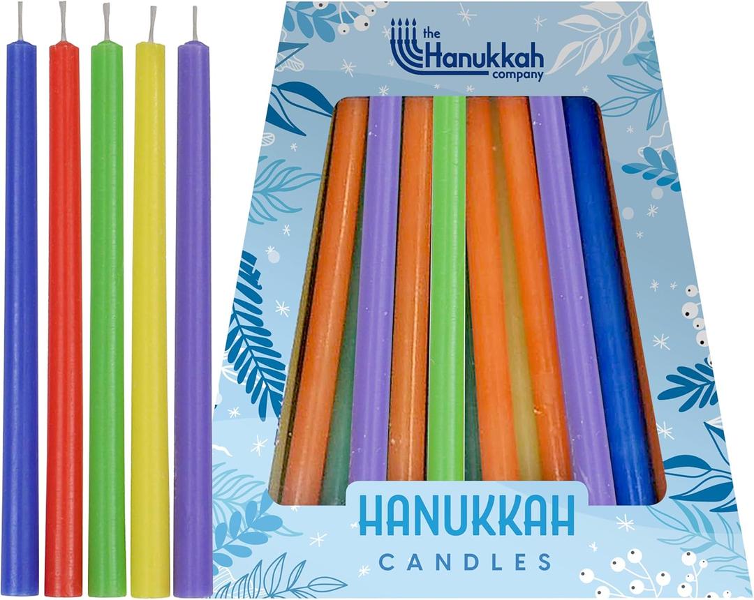 Long Chanukah Candles - Standard Size Diameter Fits Most Menorahs - Premium Quality Wax - Multicolored - 45 Count for All 8 Nights of Hanukkah
