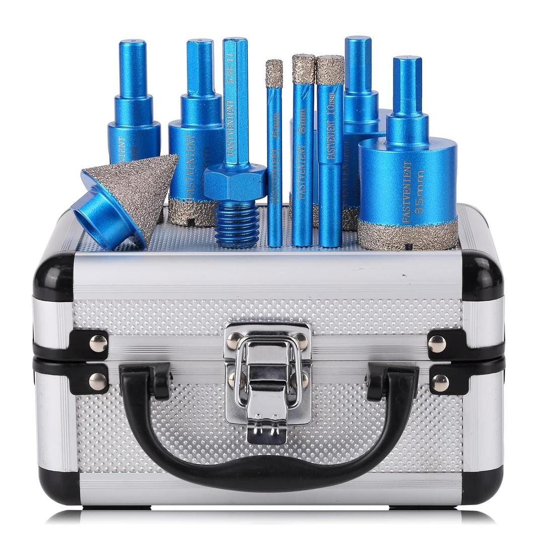 Diamond Drill Bits Set Tile Hole Saw Diamond Hole Saw 9pcs 6/8/10/20/25/35/50mm,35mm5/8-11 Beveling Chamfer Bit,1pc SDS Adapter for Glass Ceramic Porcelain Tiles Marble Brick Granite pots