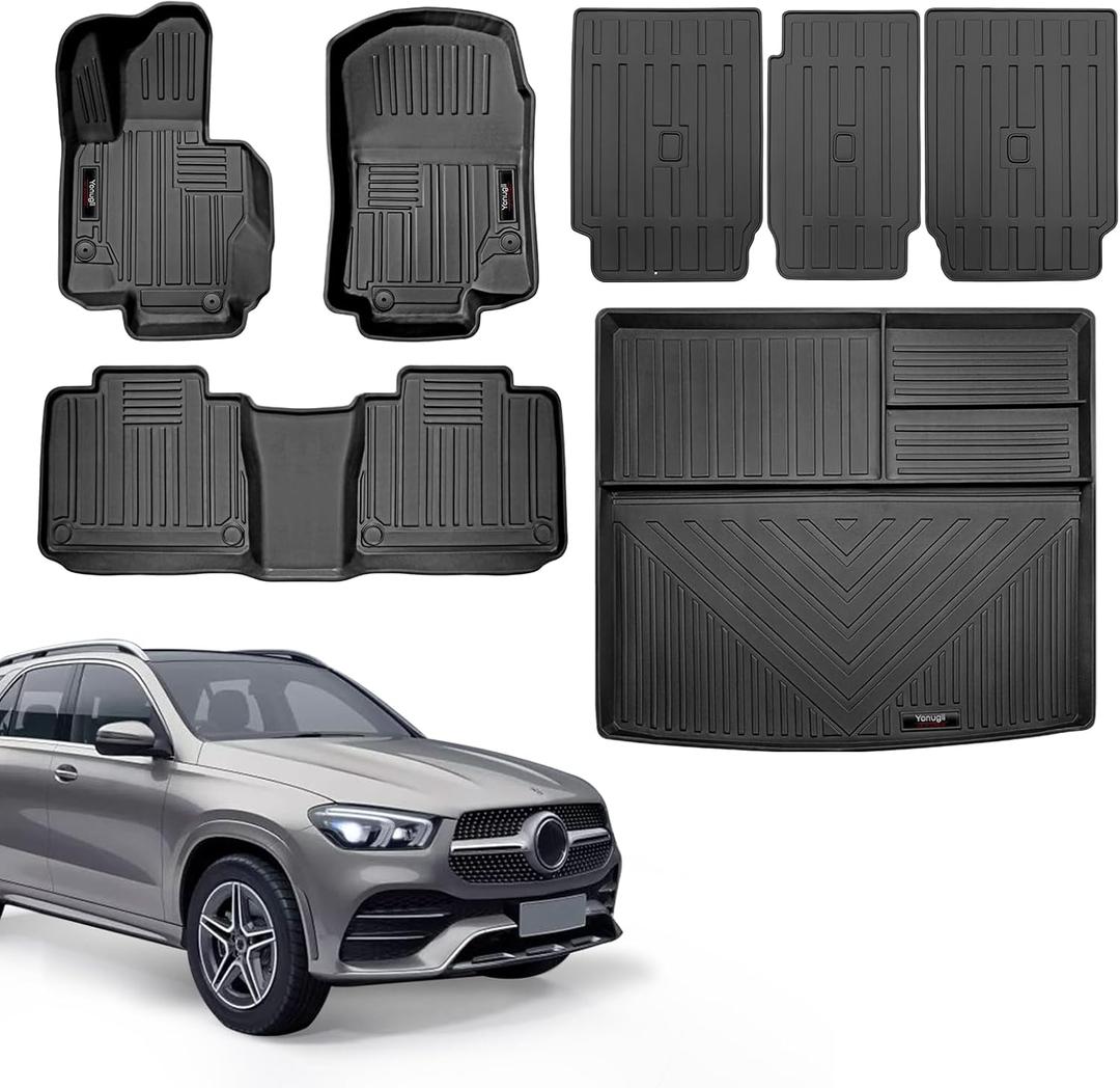 Custom for 2020-2025 2026 Mercedes Benz GLE 350/450/580/AMG 53 63 S Floor Mats Cargo Liner and Rear Seat Backrest Mat Full Set All Weather TPE Rubber Protection Mat (for 2020-2026 Benz GLE Full Set)