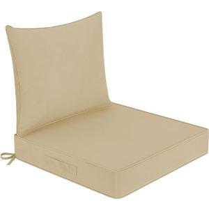 Favoyard Outdoor Seat Cushion Set 24 x 24 Inch Waterproof & Fade Resistant Patio Furniture Cushions with Removable Cover Deep Seat & Back Cushion with Handle and Adjustable Straps for Chair Sofa Couch (Beige)
